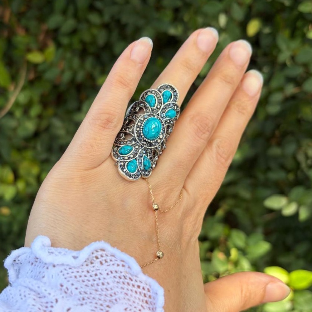 Elegant Turquoise Silver Ring Size 8 - Picture 3 of 5